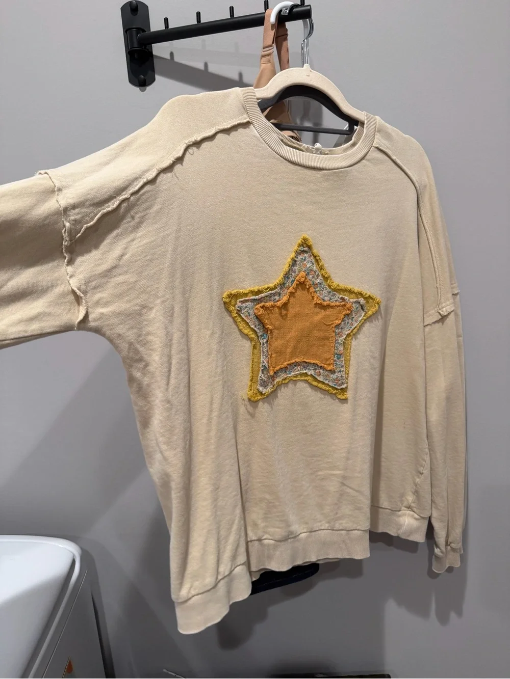 easel Cream Ribbed Neck Pullover - Picture 2 of 6